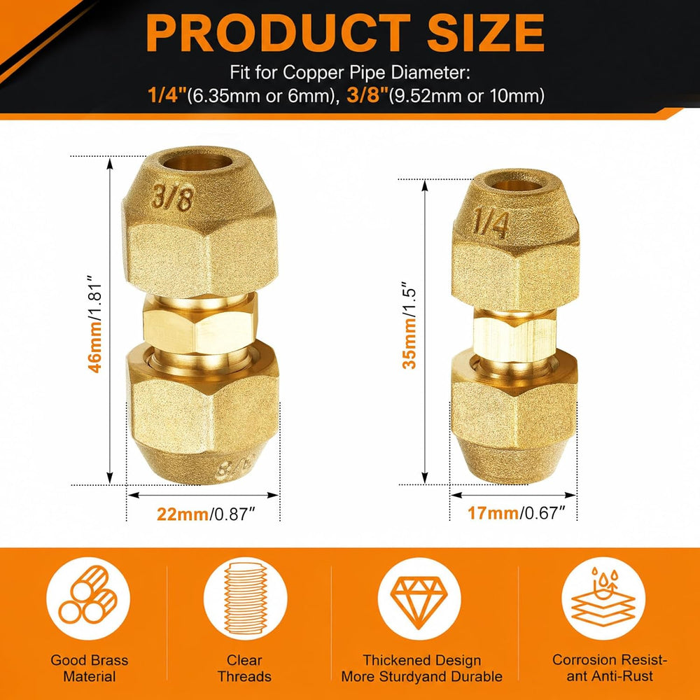 Relaxweex 6 Pcs 1/4" 3/8" Copper Flare Coupling Connectors with Nut...