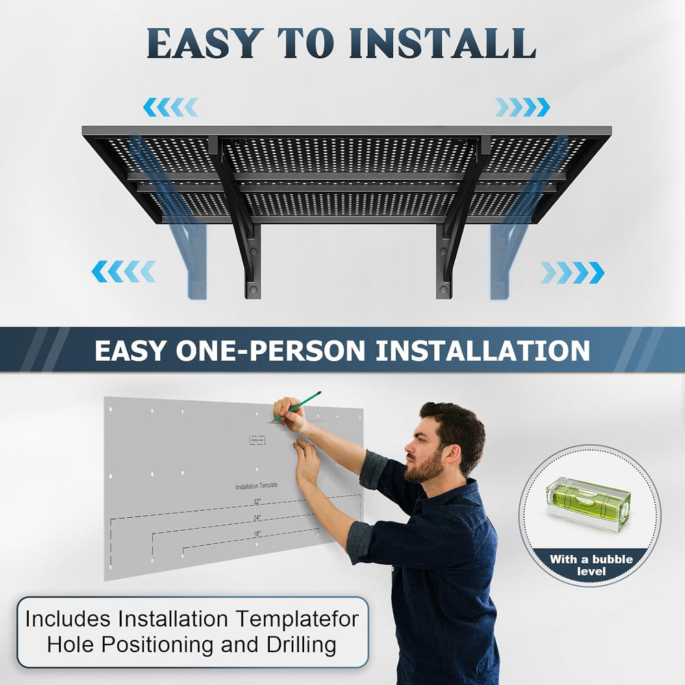 4 Pack Garage Shelving Wall Mounted, 2x3ft, 1400LBS Integrated Grid