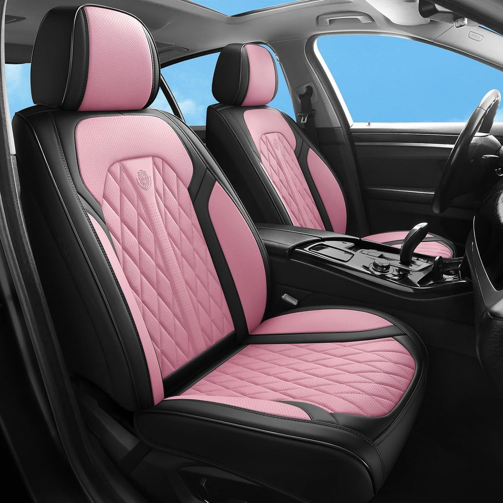 Pink Black Car Seat Covers Full Set,5 Seat Leather Seat Covers for Cars