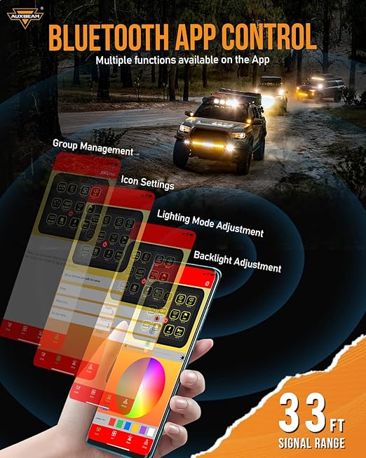 Auxbeam RGB 12 Gang Bluetooth Switch Panel AC-1200 w/165FT Long Range 433MHz