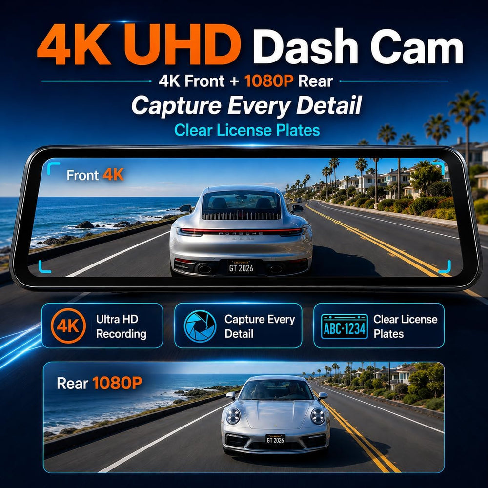 4K Mirror Dual Dash Cam for Cars, Dashcam Rearview with Night Vision WiFi