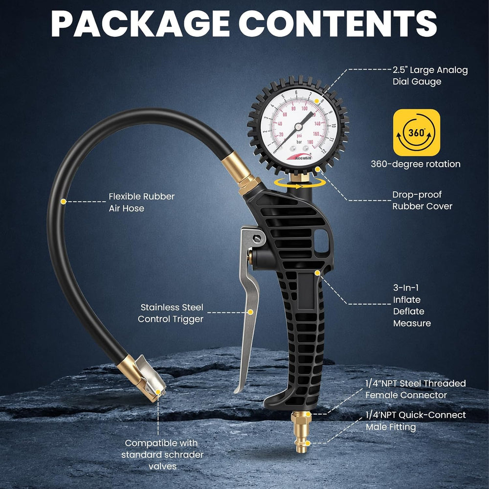 H71 Tire Pressure Gauge with Inflator,180 PSI