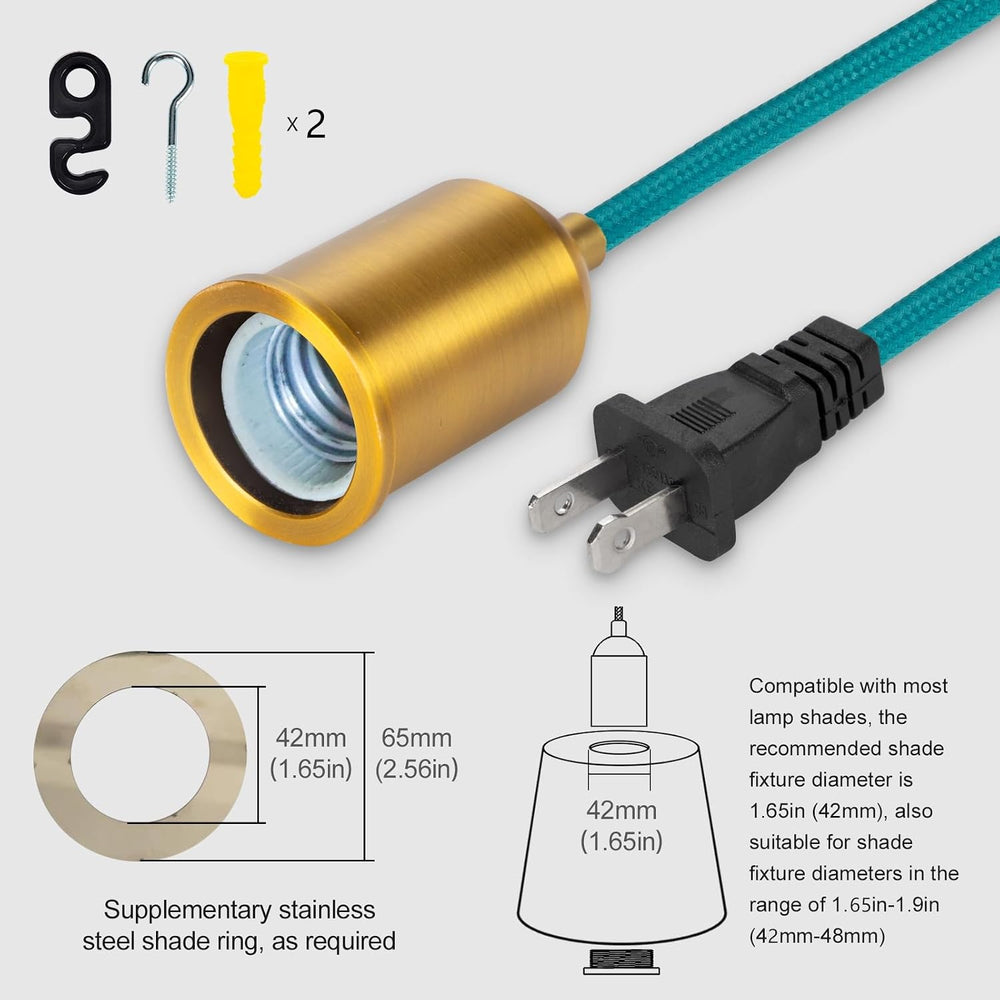 Teal Hanging Lamp Cord 15FT, Plug in Swag Light Kit, 2-Pack