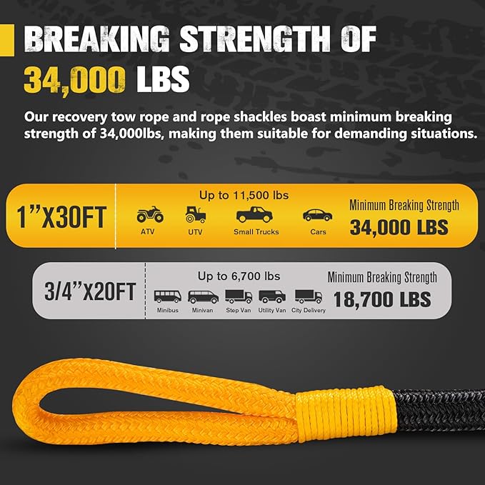 BUNKER INDUST 1"×30ft Kinetic Recovery Rope