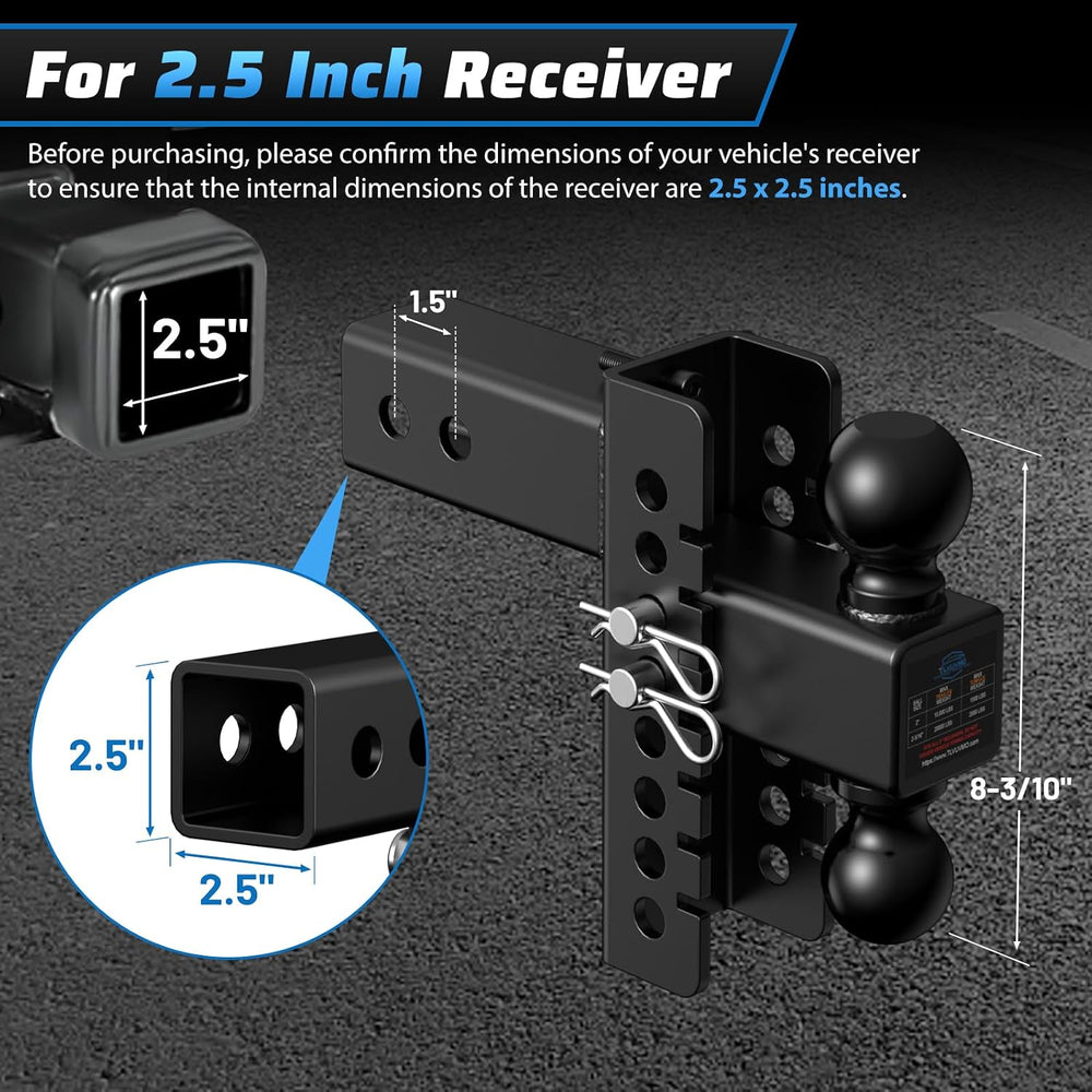 Adjustable Trailer Hitch, 6In Drop Hitch Only Fit 2.5 Inch Receiver