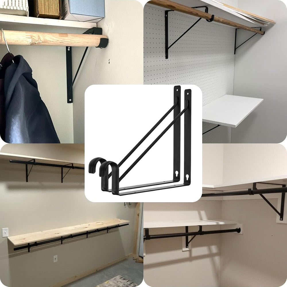 6PACK Closet Shelf Rod Bracket 11"x11", Heavy Duty Closet Rod Support