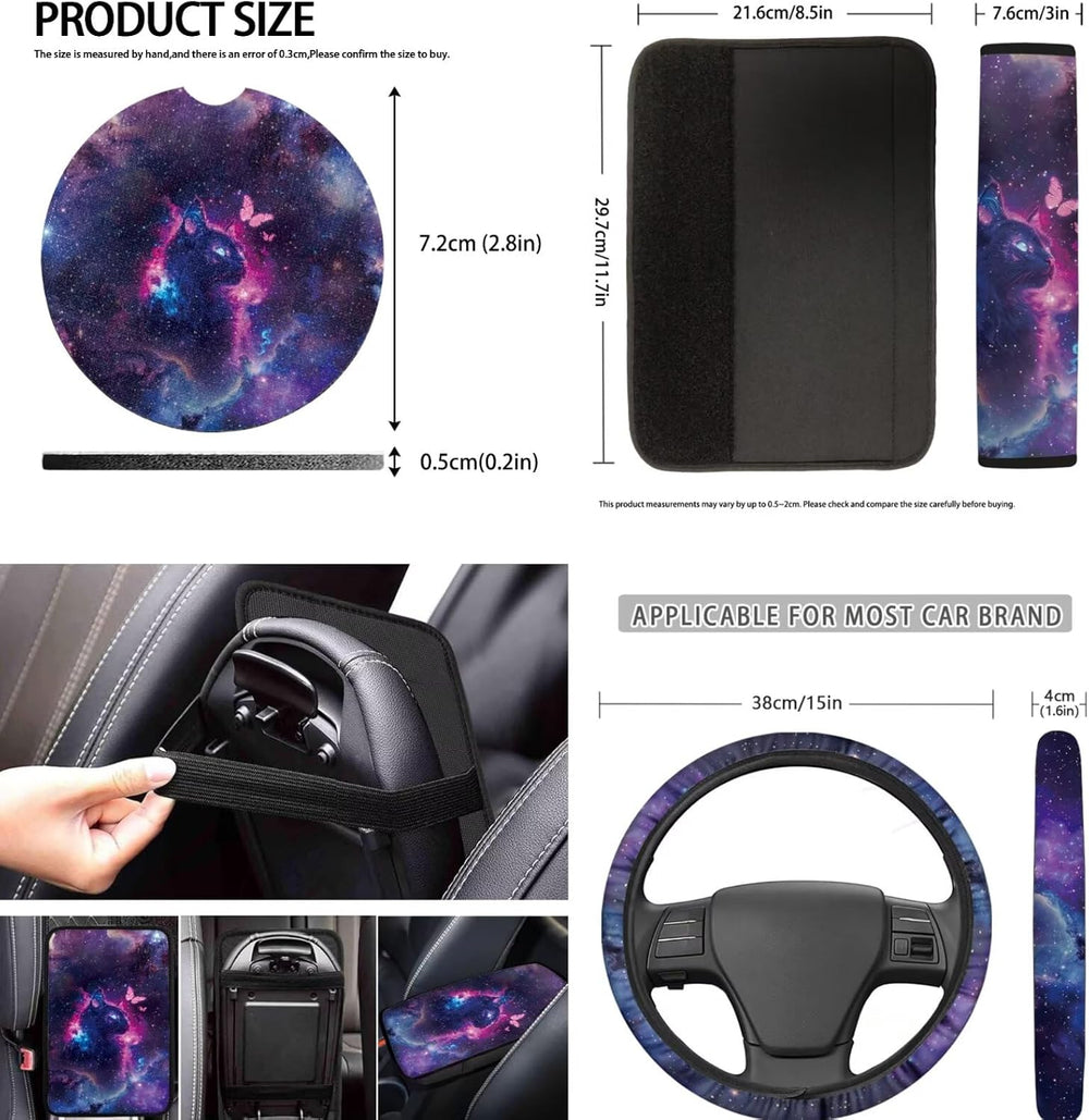 Cute Cat Print Seat Cover for Cars Full Set, Butterfly Galaxy Print Front and...