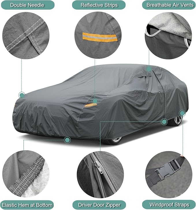 16 Layers Car Cover Waterproof All Weather, Heavy Duty Full Exterior Cover