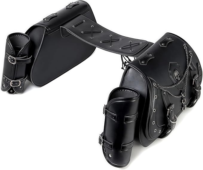 Motorcycle Saddlebags, 30L Leather Waterproof Side Saddle Bags