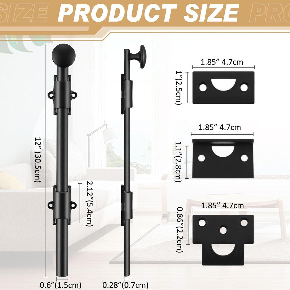 Tandefio 12" Dutch Door Bolt Heavy Duty Latch for Gate, Black