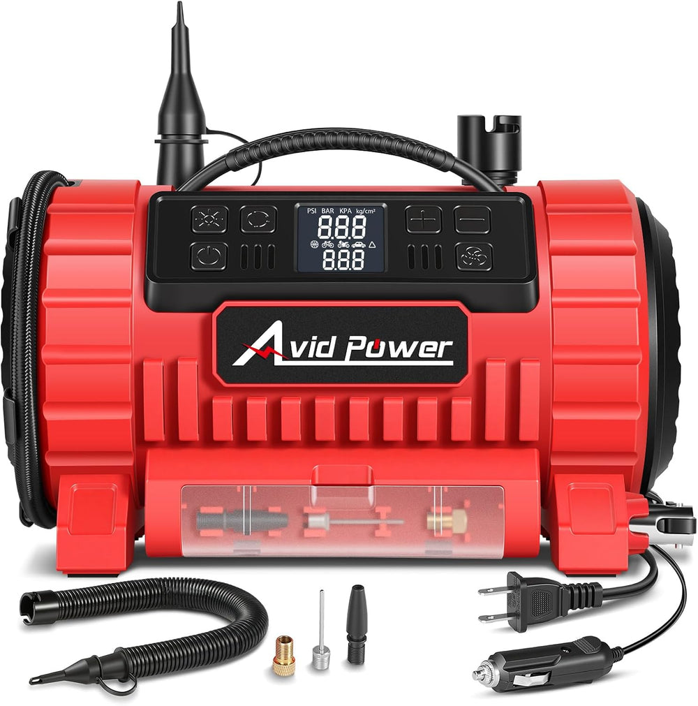 AVID POWER Portable Tire Inflator Air Compressor, 110V AC/12V DC Tire Pump