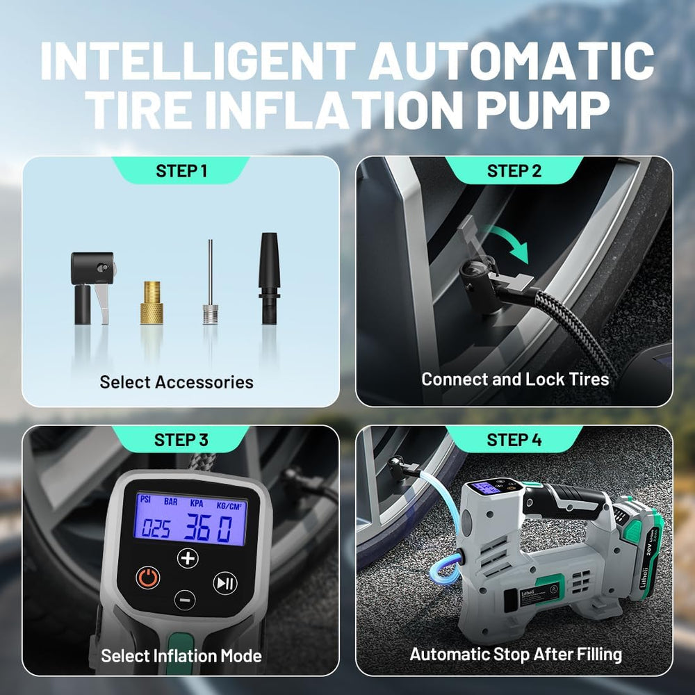 Litheli Tire Inflator Air Compressor, 20V Cordless Car Tire Pump with Digital...