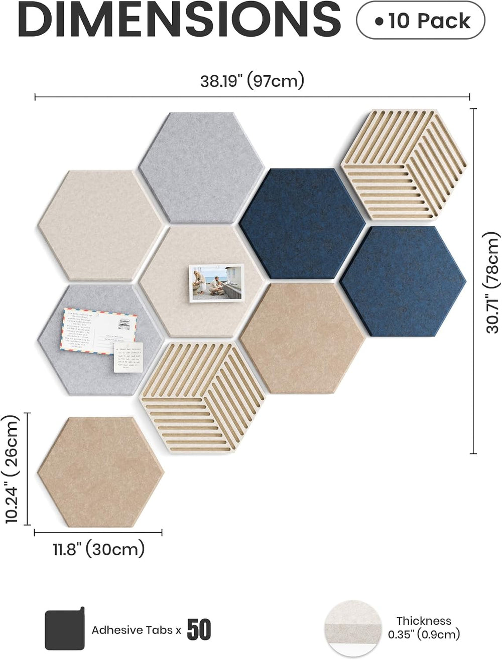 Fluxynara 10-Pack Hexagon Cork Board Alternative, Nordic Slate
