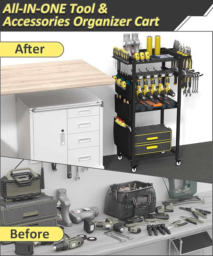 Artibear 4-Tier Rolling Power Tool Organizer Storage Cart, Garage Organization