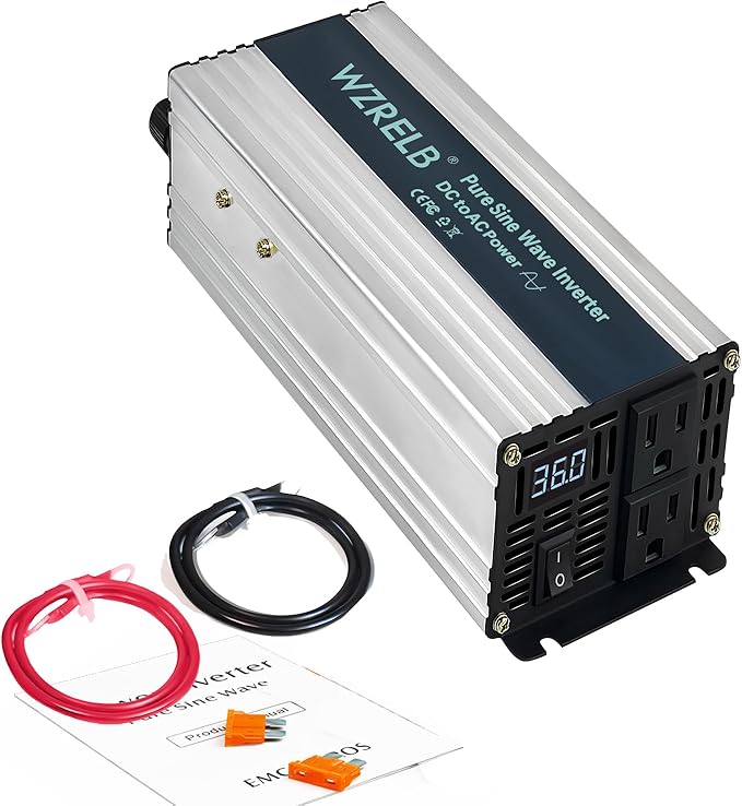 WZRELB 1000W Pure Sine Wave Inverter 36V DC to 110V 120V AC, Car Power Inverter