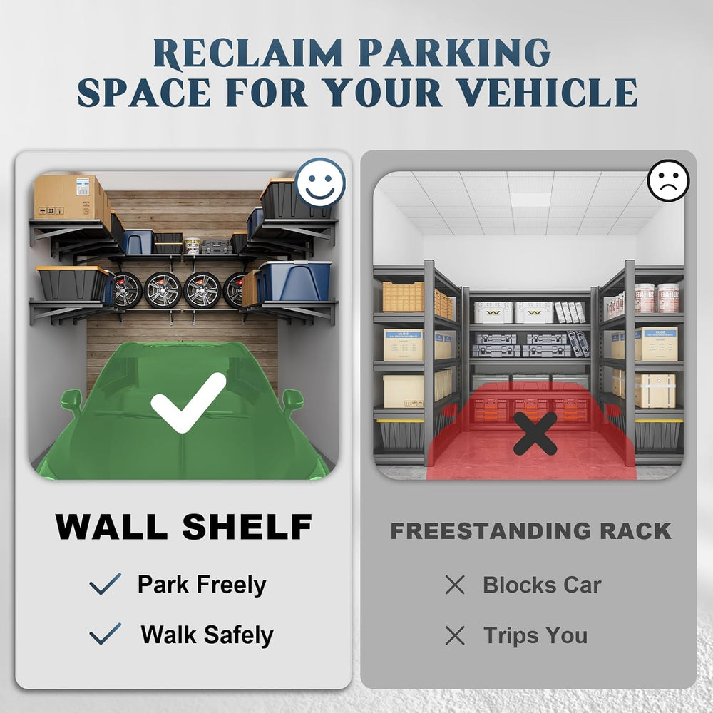 4 Pack Garage Shelving Wall Mounted, 2x3ft, 1400LBS Integrated Grid