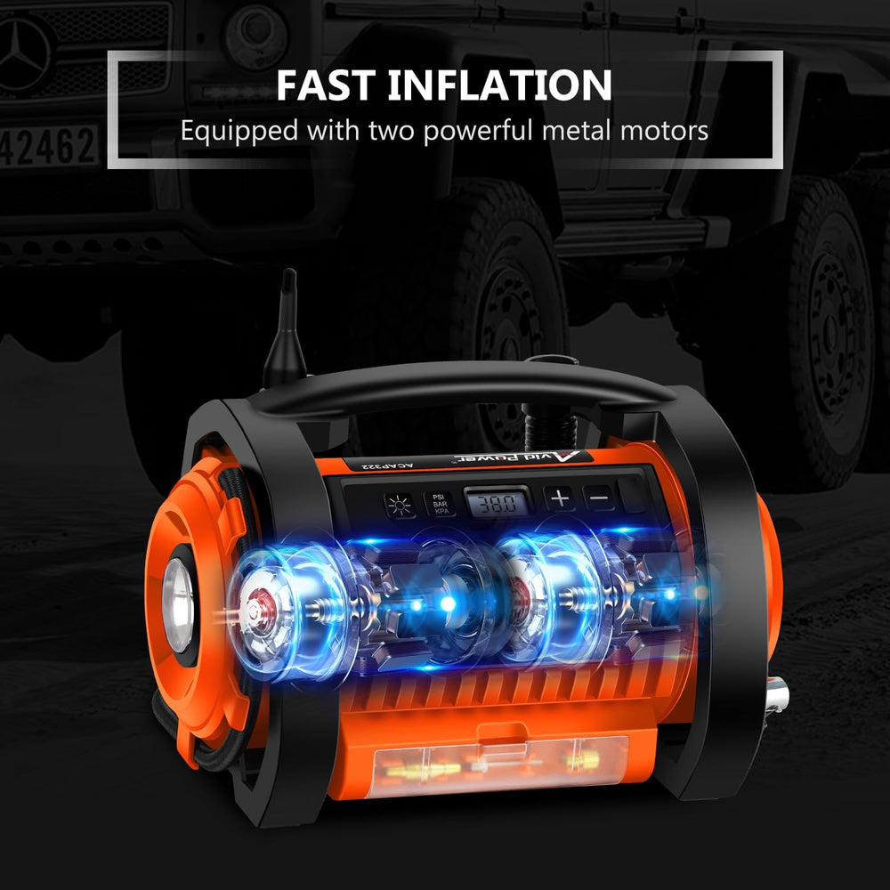 AVID POWER Portable Tire Inflator Air Compressor, 110V AC/12V DC Air Pump