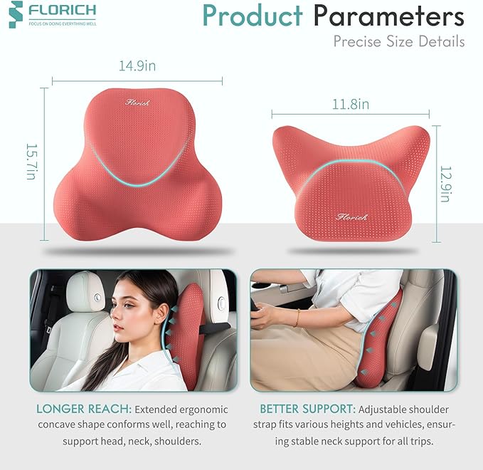 FLORICH Car Lumbar Support Pillow and Neck Headrest Pillow