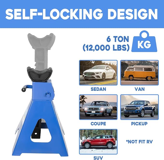6 Ton Automotive Jack Stands, Heavy Duty Steel Car Lifting Stand