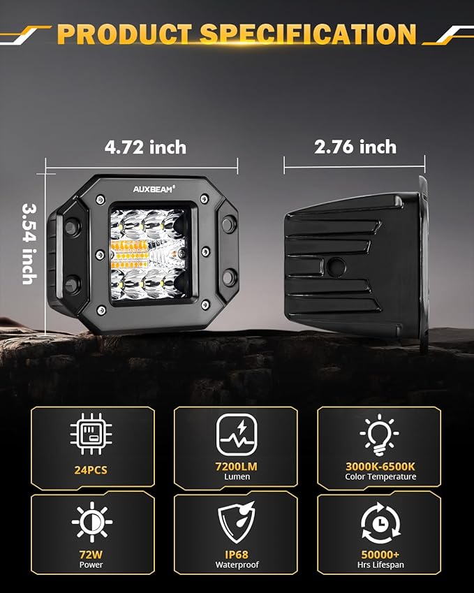 Auxbeam 5 Inch Flush Mount Led Light Pods, Amber Flush Mount Bumper Fog Lights
