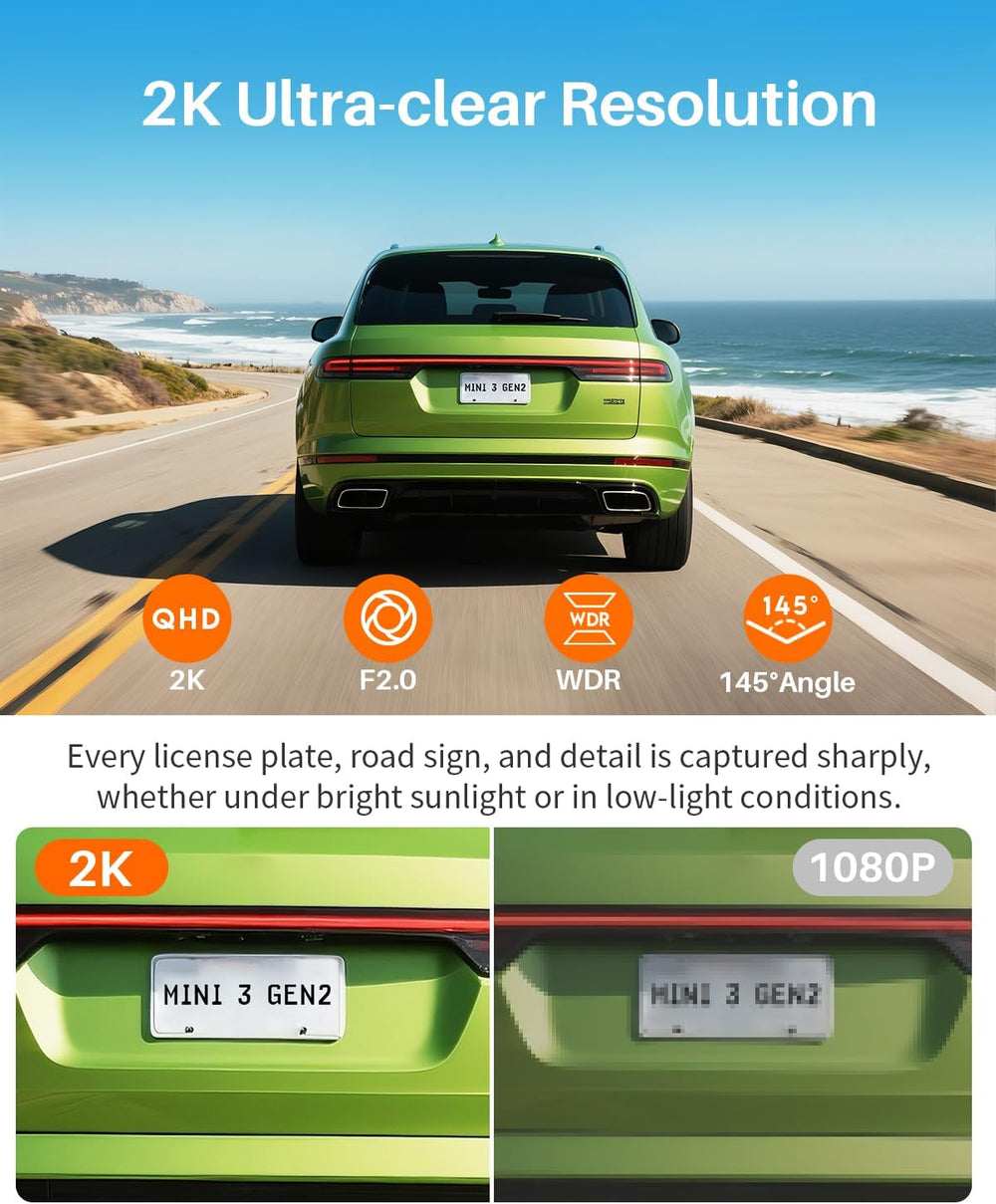 KAWA Tiny Dash Cam, Voice Control & WiFi 2K Mini Camera for Car