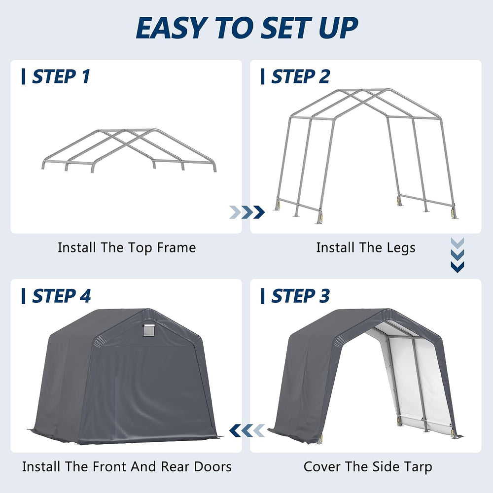 COVERONICS 10' x 10' Outdoor Portable Storage Shelter Shed, Grey