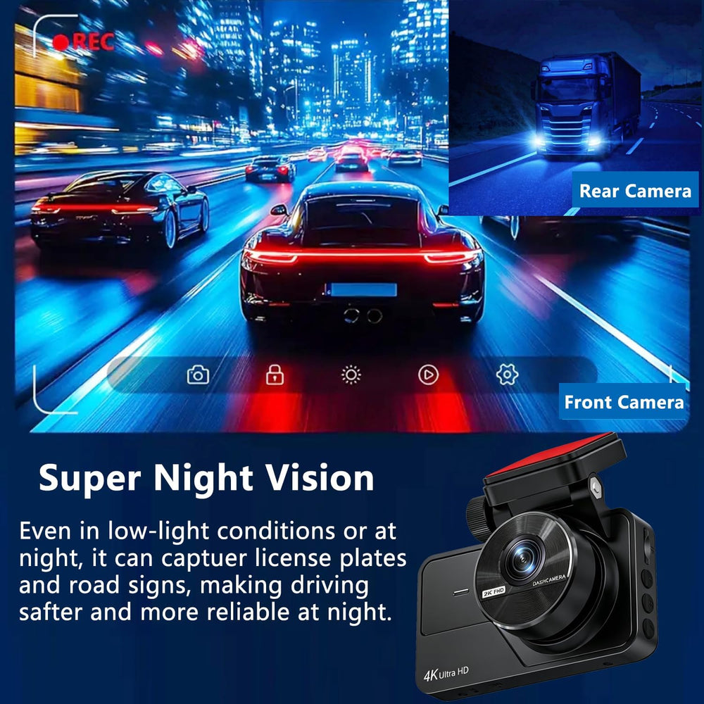 Dual Dash Cam Front and Rear, 4K+2K Dash Camera for Cars, Front Rear Dashcam ...