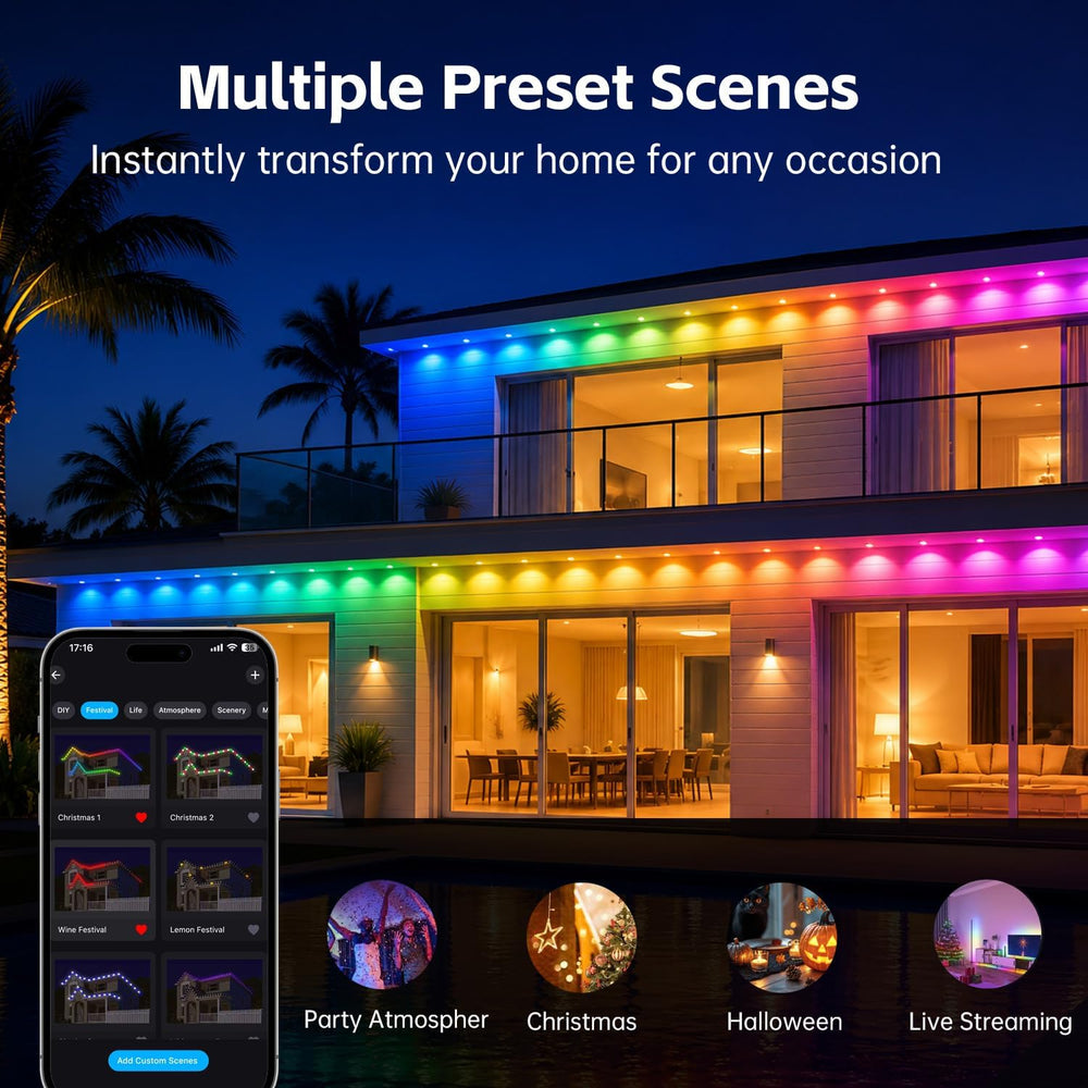 200FT Permanent Outdoor Lights for House, RGB+IC Smart Christmas Eave Light