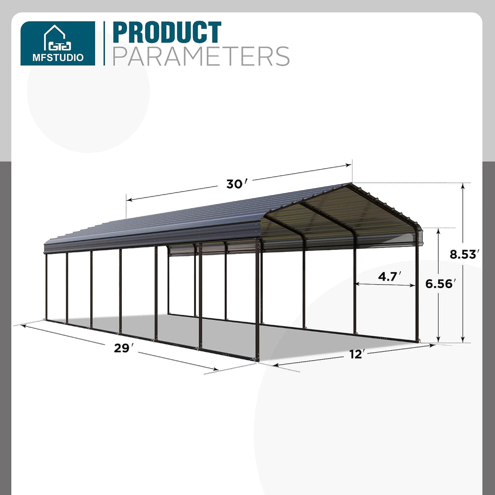 MFSTUDIO Metal Carport 12x30ft, Heavy Duty Carports Car Canopy Shelter