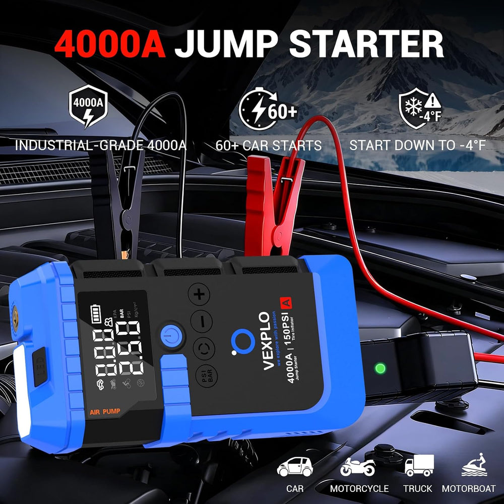 Jump Starter with Tire Inflator Portable Roadside Emergency Car Kit
