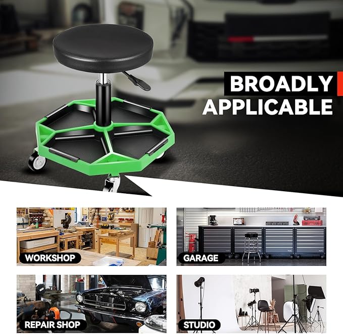 Auto Dynasty Mechanic Stool, Adjustable Rolling Pneumatic Creeper Garage Shop