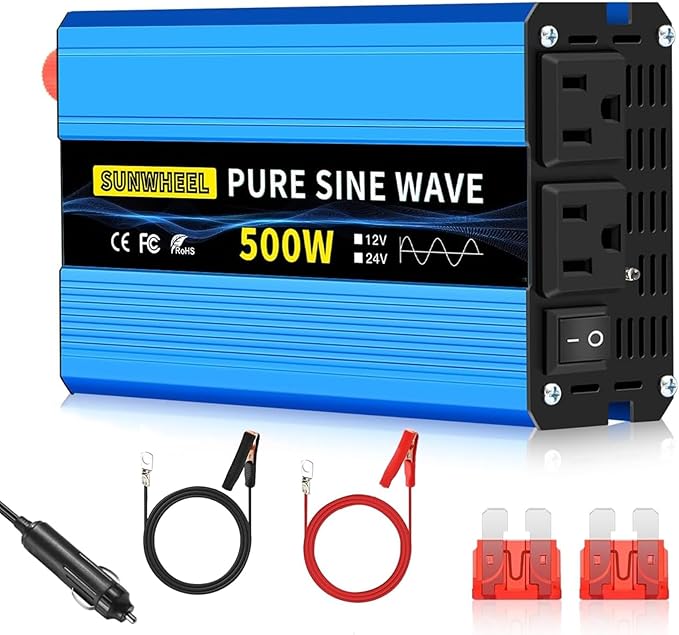 SUNWHEEL 500W 24V Pure Sine Wave Inverter, DC 24V to AC 110V/120V Car Power