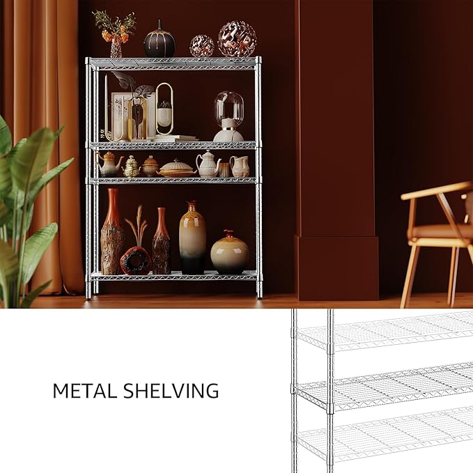 IZEUK 1400 LBS Garage Chrome Shelving Wide Storage Shelves 4 Tier Adjustable