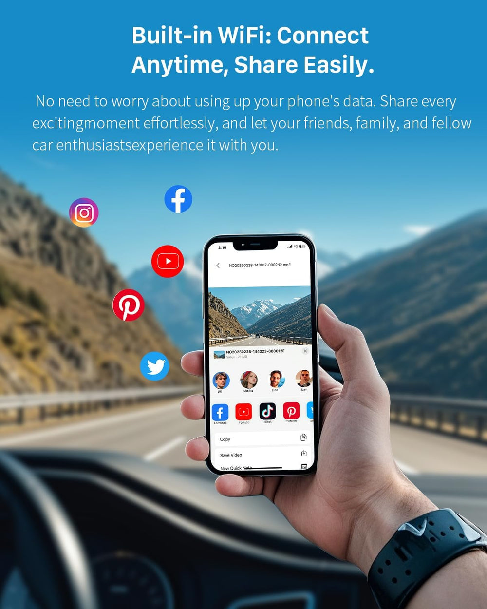 KAWA 2K Dash Cam, Stealth Display & Voice Control & WiFi Car Camera