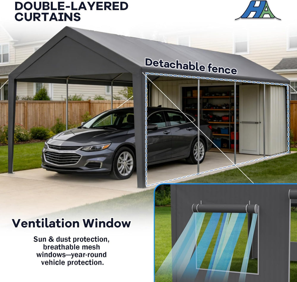 13x25 Heavy Duty Carport, Extra Length, Grey