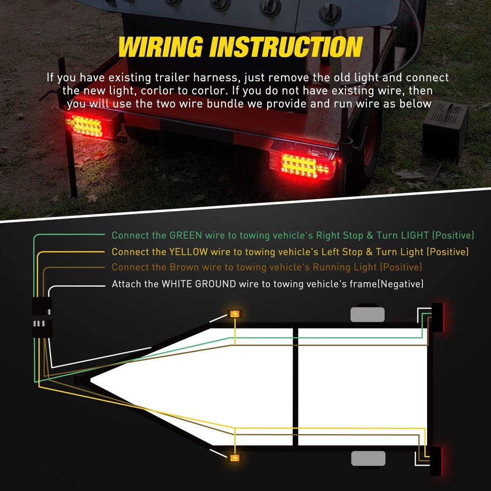 Nilight 2PCS Rectangular LED Trailer Light Kit with Halo Glow