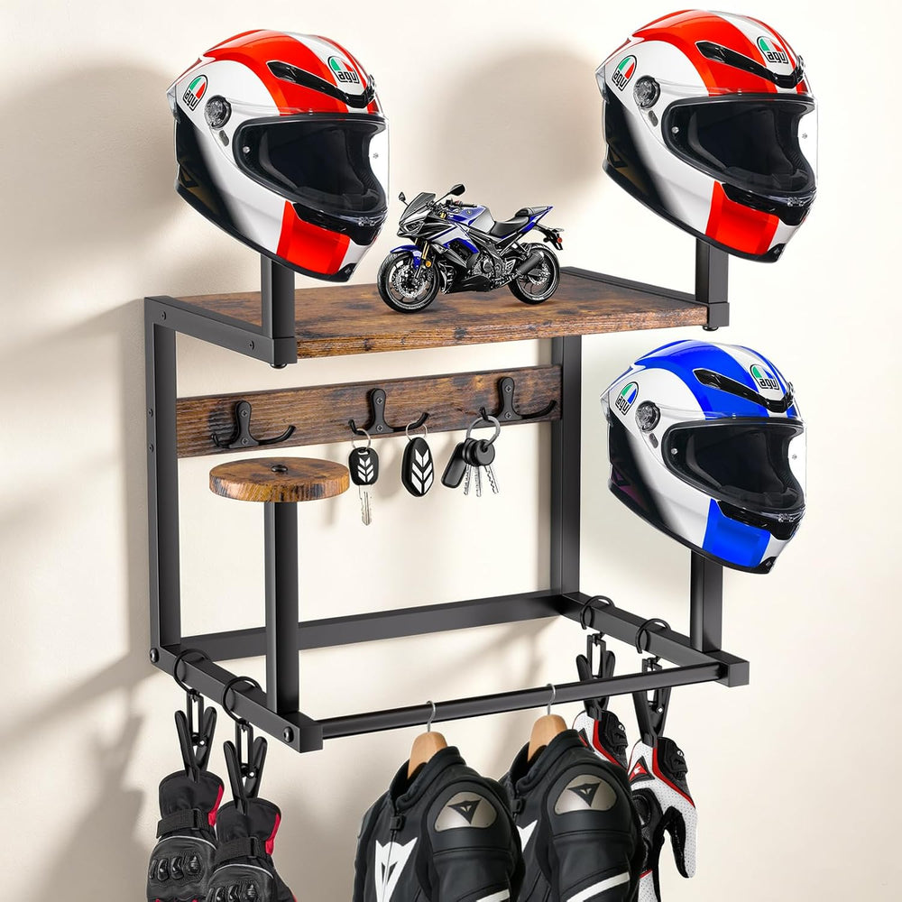 Motorcycle Helmet Holder Wall Mount, 4-Helmet Capacity Rack Accessories