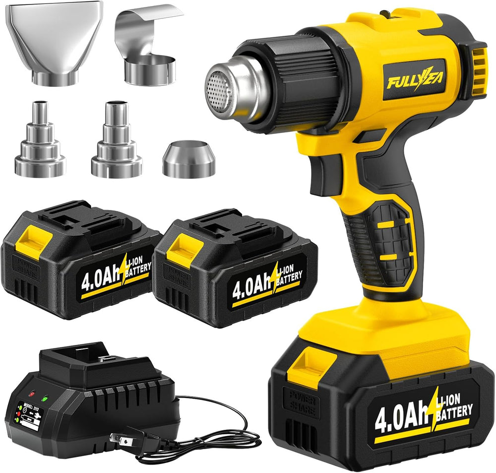 FULLYEA Cordless Heat Gun Max 1022℉, Portable Kit with 2x4.0Ah Batteries