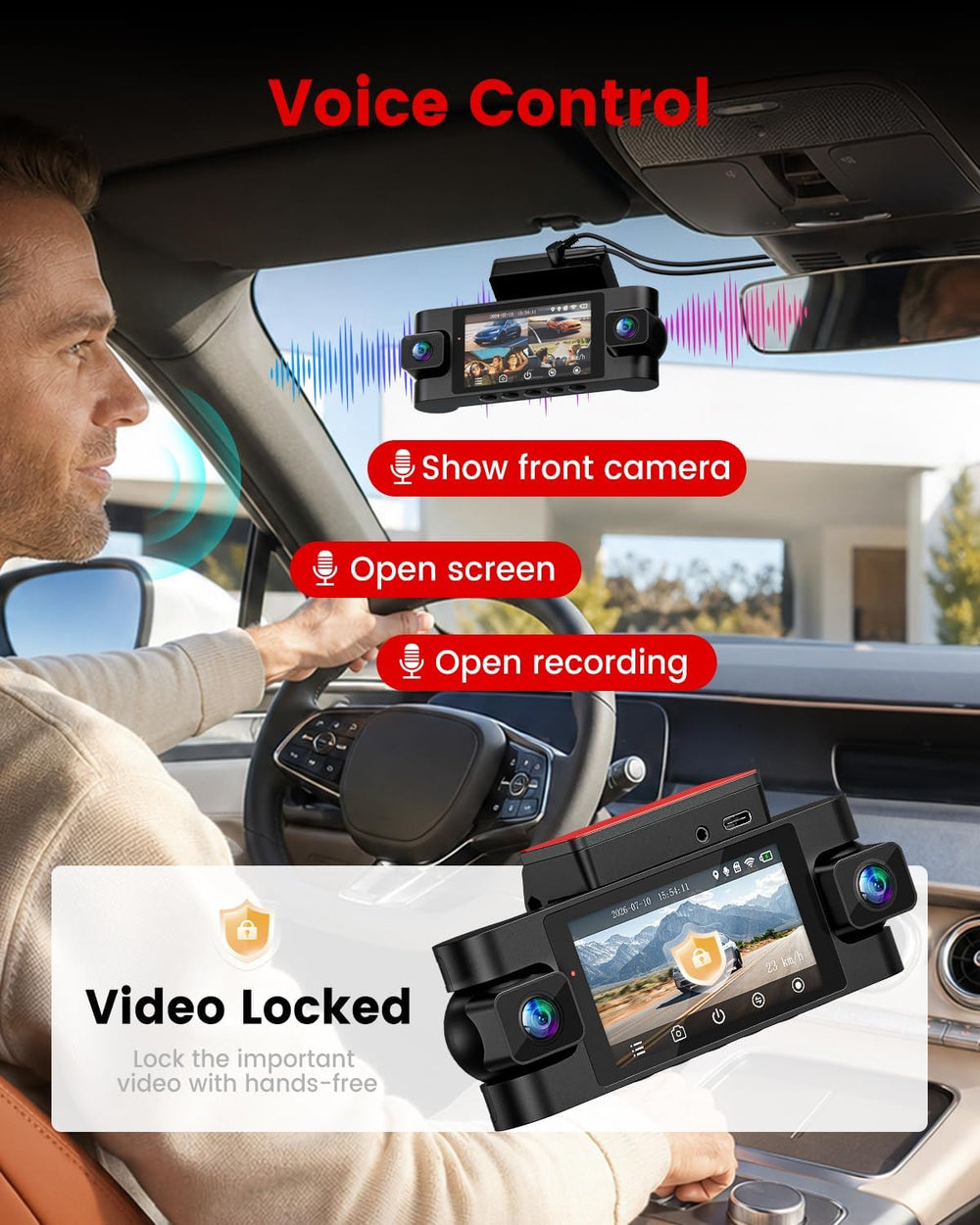 4K Dash Cam for Cars, 4 Channel 360° View Car Camera, Black