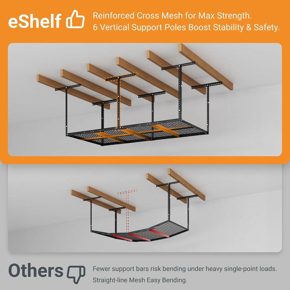 4x8ft Overhead Ceiling Garage Storage Rack, 750LBS Capacity, Black