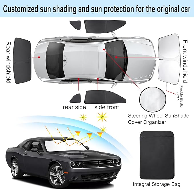 TINGLU Window Shades for Dodge Challenger 2015-2023 Accessories Car Side Full...