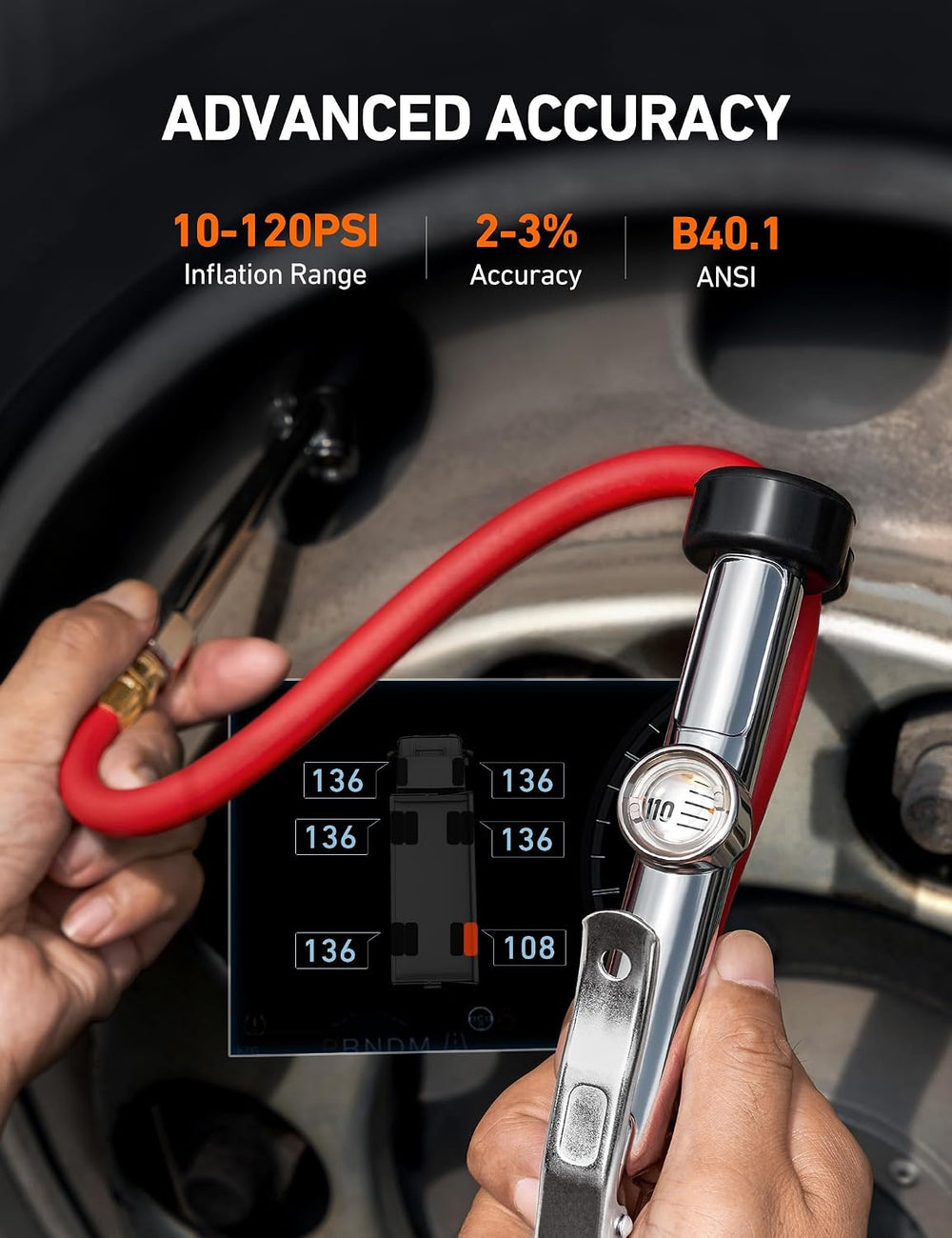 AstroAI 25.6'' Heavy-Duty Tire Pressure Gauge with Inflator