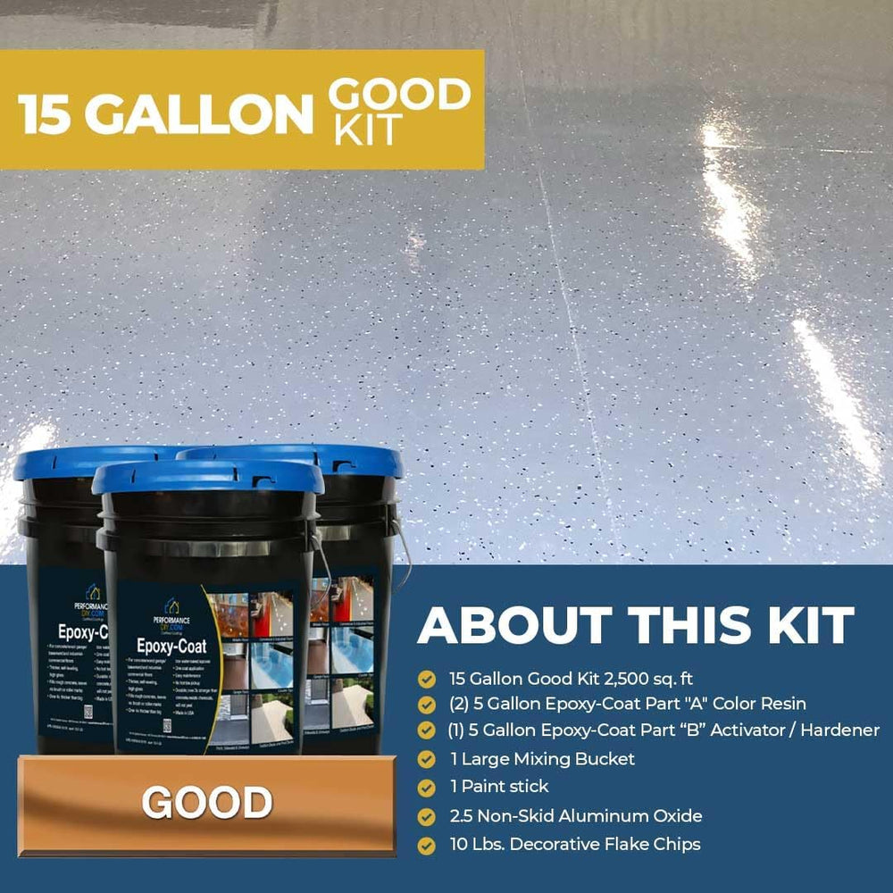 Epoxy Floor Kit – Good Full Kit – Gray Base with Gray Blend Flake – Covers 2,...