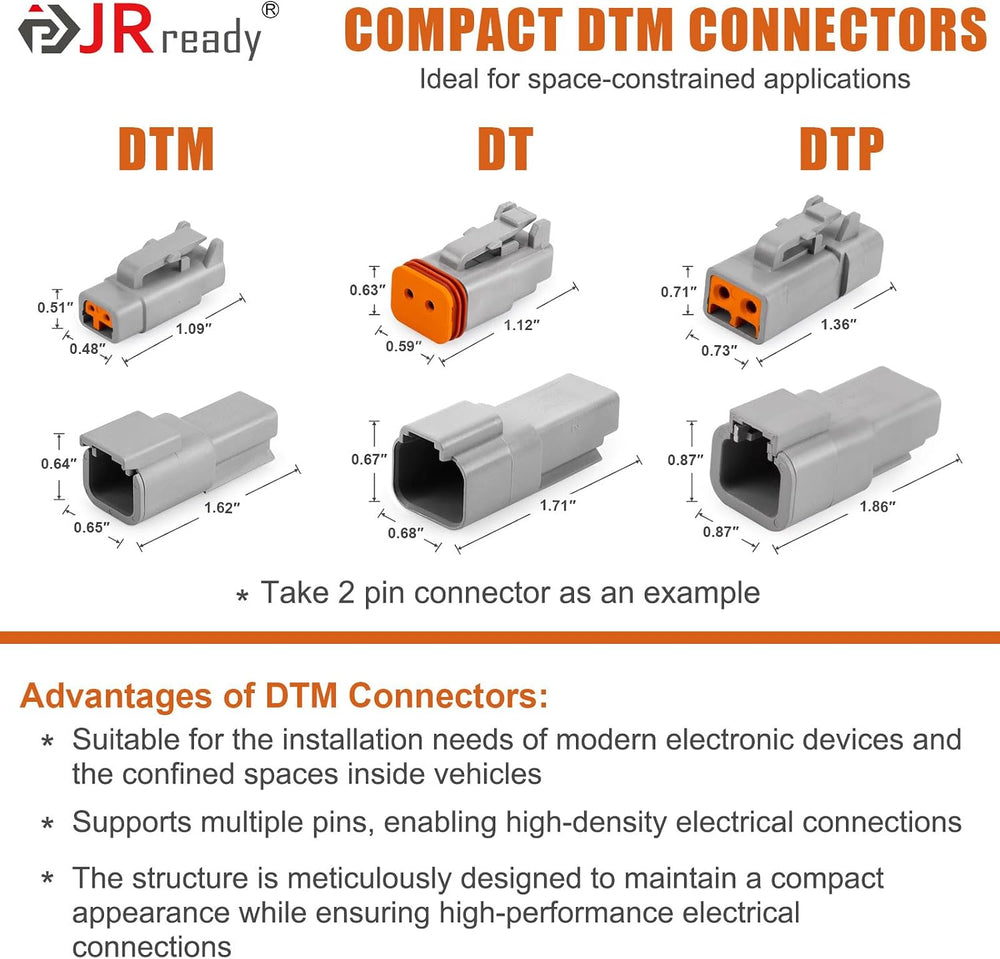JRready ST6496 Deutsch DTM 2/3/4/6/8/12 Pin Connector Kit, Solid Contacts