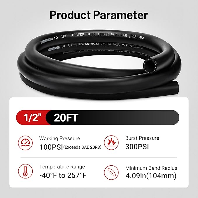 EVIL ENERGY 1/2" Heater Hose Coolant Radiator Straight 100PSI SAE 20R3 20FT