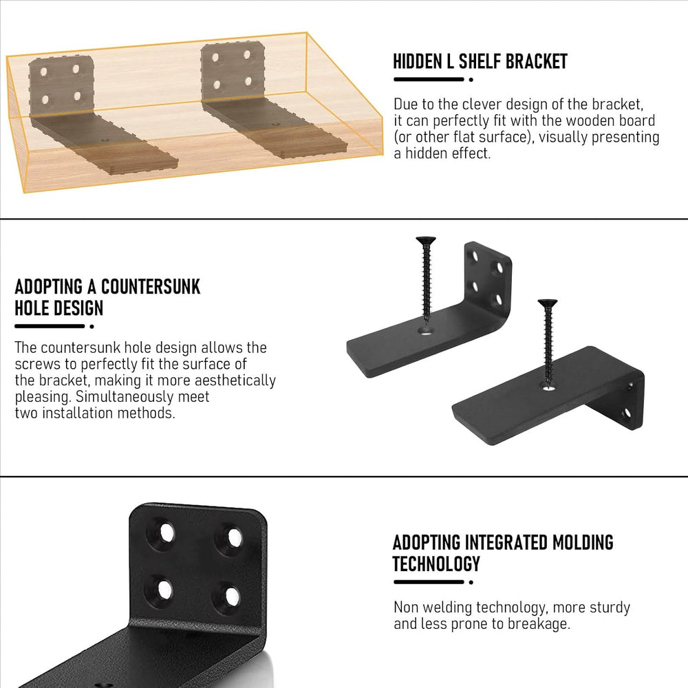 Floating Shelf Brackets Heavy Duty 10 Inch Long Hidden L Shelf Bracket Wall S...