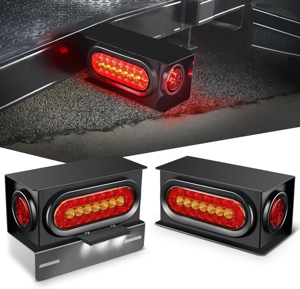 Nilight Steel Trailer Light Boxes Kit w/Oval Tailight Round Marker Lamp