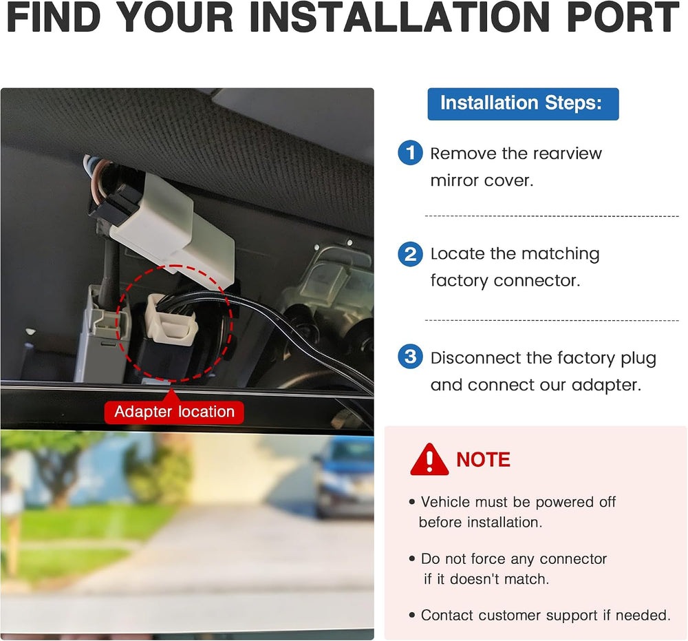GPS Dash Cam Power Adapter(10 Pin Type B)with Auto Dimming Rearview Mirror