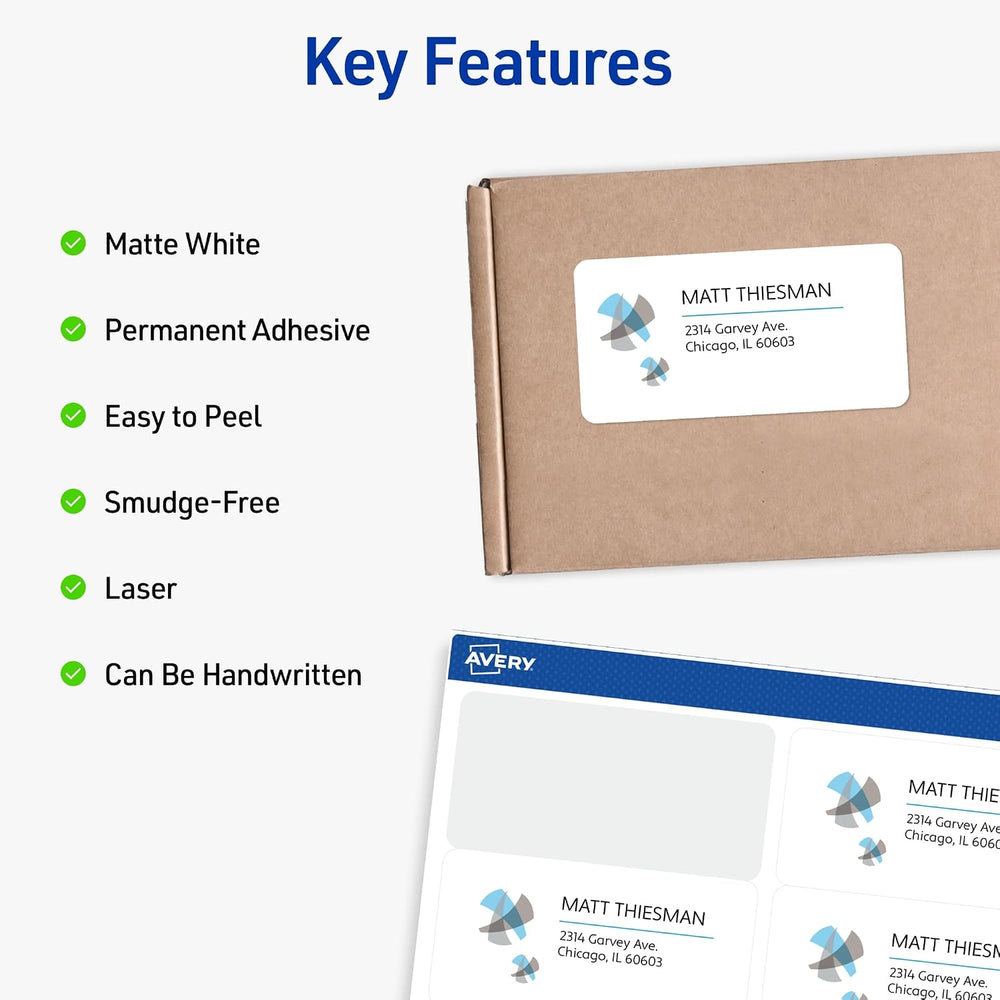 Avery 5165 TrueBlock Full Sheet Labels, Laser Print, 8.5 x 11, White, 100/Box