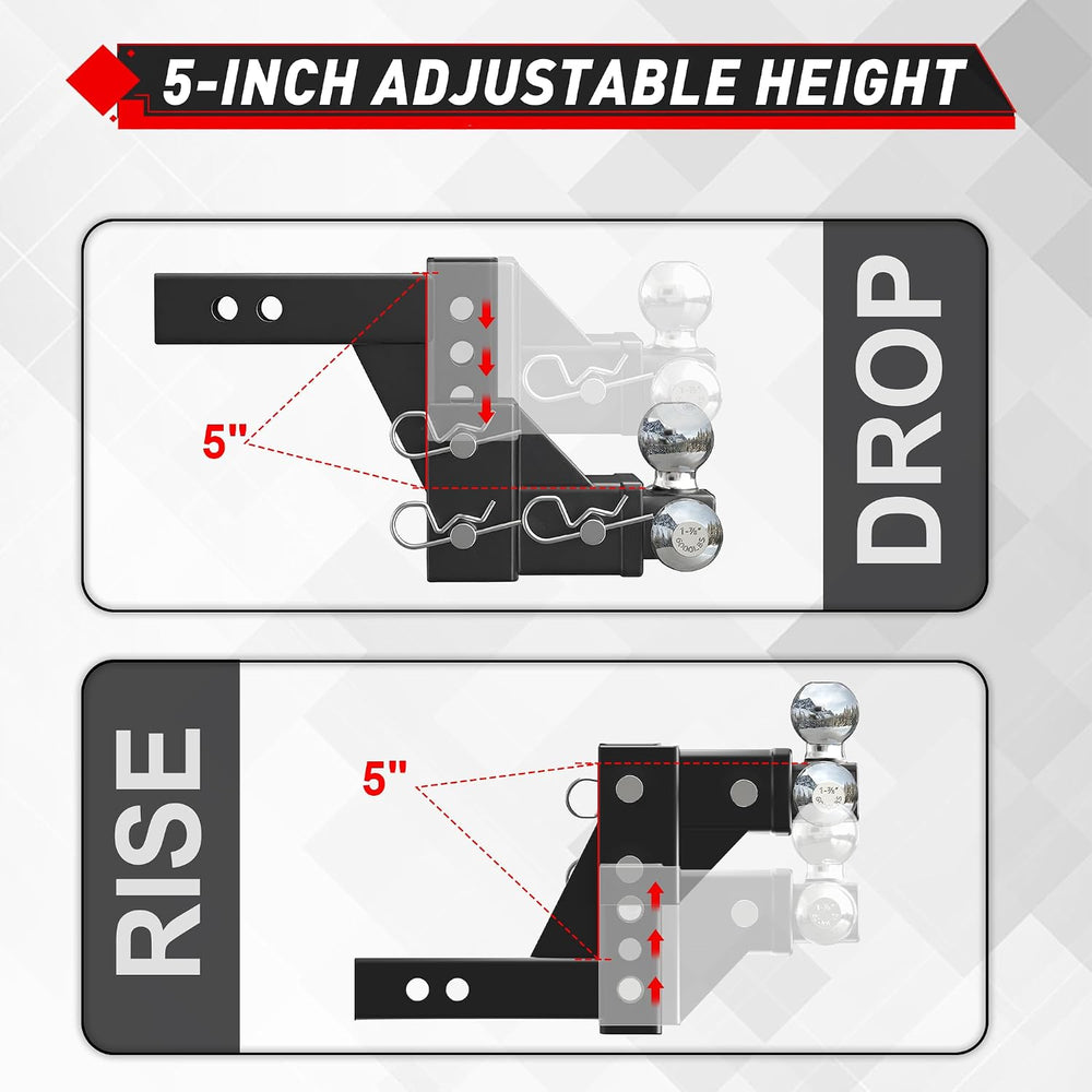 TYT Adjustable Tri-Ball Hitch Ball Mount for 2-Inch Receiver